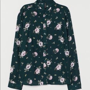 H&M Floral Shirt Dark Green Size 12